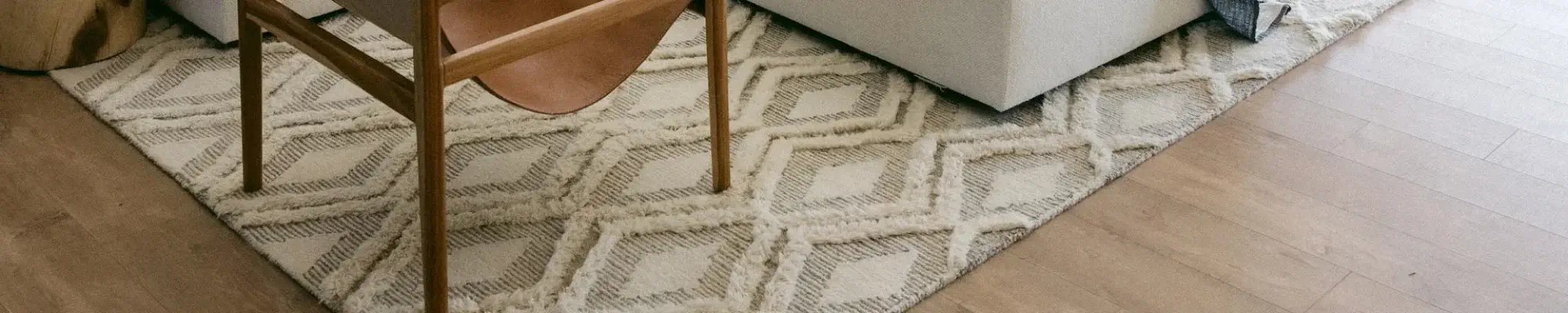 Textured ivory area rug in a bright home with an LVP floor