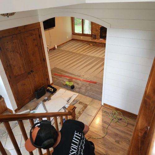 Dreamweaver carpet being installed by our professionals in a beautiful, custom home in Wyoming, MI