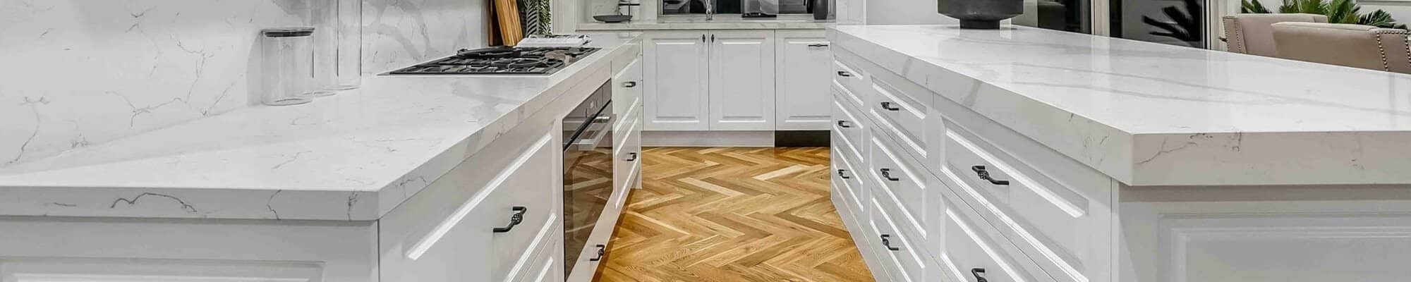 Bright kitchen with herringbone patterned wood floors in Grand Rapids MI